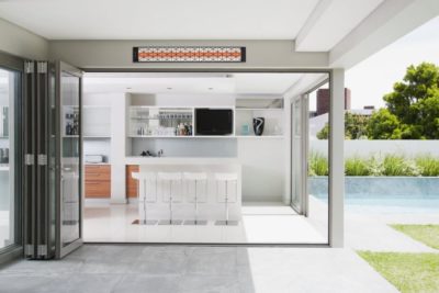CD Infratech heater mounted above a sliding glass door