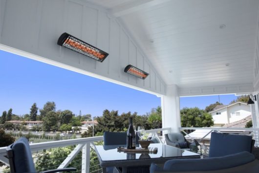 CD Infratech heaters on a porch above a seating area