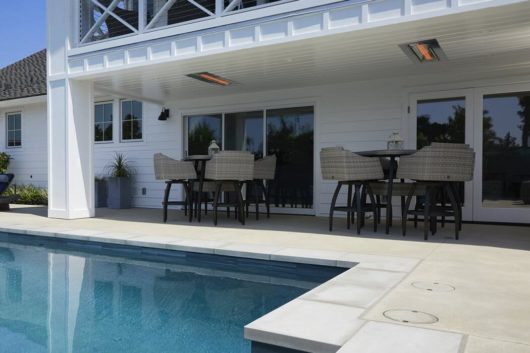 WD Series Infratech heaters above poolside tables