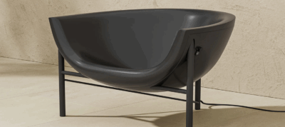 Half bowl shaped heated chair in black