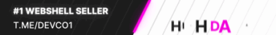 Promotional banner stating '#1 WEBSHELL SELLER' with Telegram link t.me/devco1 and pink diagonal accent.
