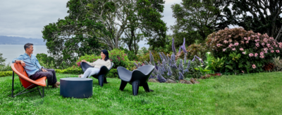 Couple enjoying heated furniture outdoors